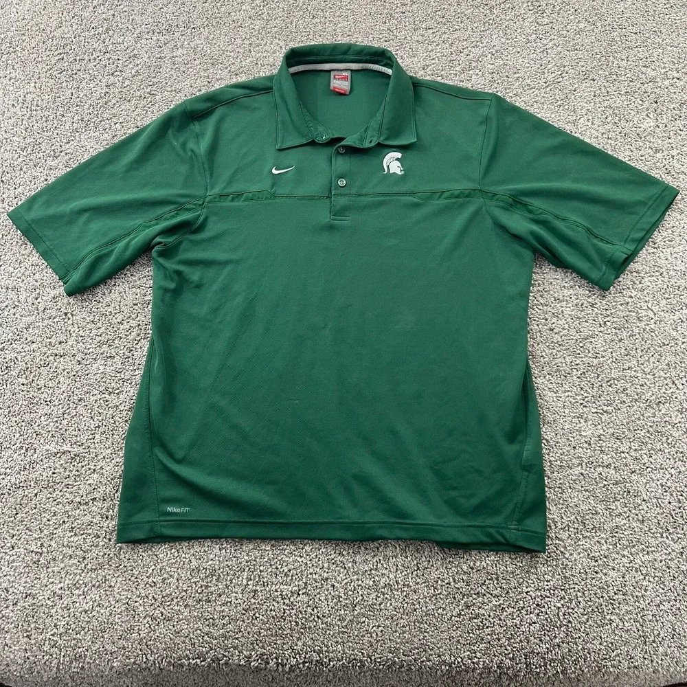 Vintage 90s Michigan State Spartans Nike Shirt Men XL Dri Fit Athletic Polo Logo